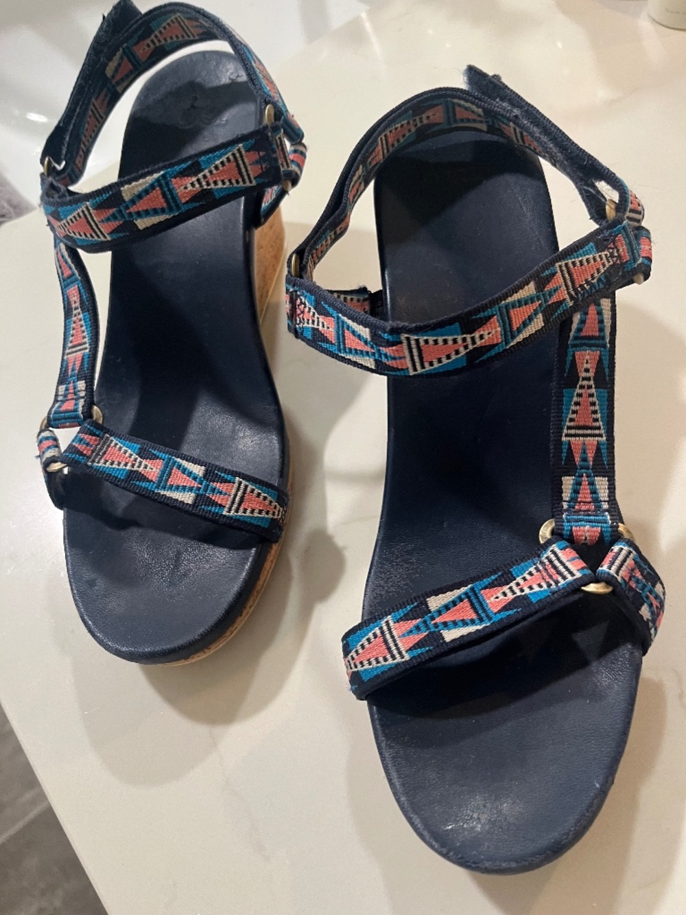 TEVA Women’s Navy Multi Print Wedge Sandals - Size 8.5